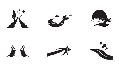 Creative abstract vector illustrations depicting nature elements in black and white designs