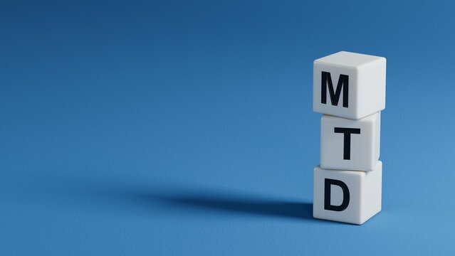 mtd concept on wooden elements.close up of wooden elements,Business Concept.3D rendering on blue background.