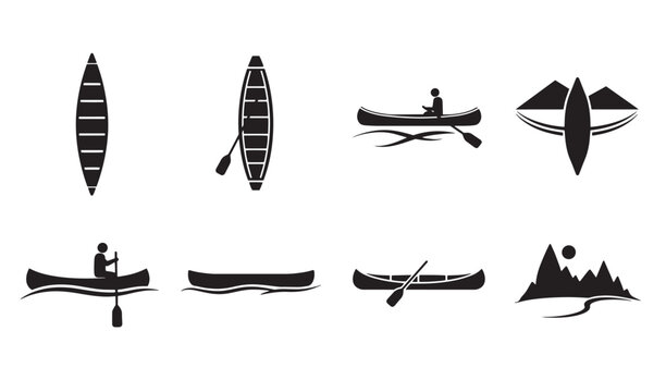 Minimalist canoe and paddle icons representing outdoor adventures and recreational activities