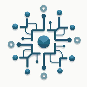 Abstract Blue Circuit Board Design with Central Node and Circular Connections Illustration