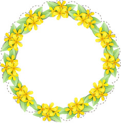Circular Wreath of Yellow Flowers and Green Leaves