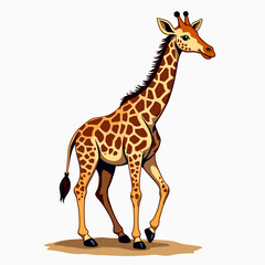 Cartoon Giraffe Walking Illustration: A Tall African Animal with Brown Spots and Long Neck