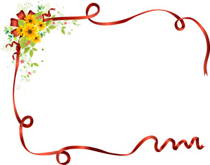 Red Ribbon and Sunflower Top Left Corner Frame