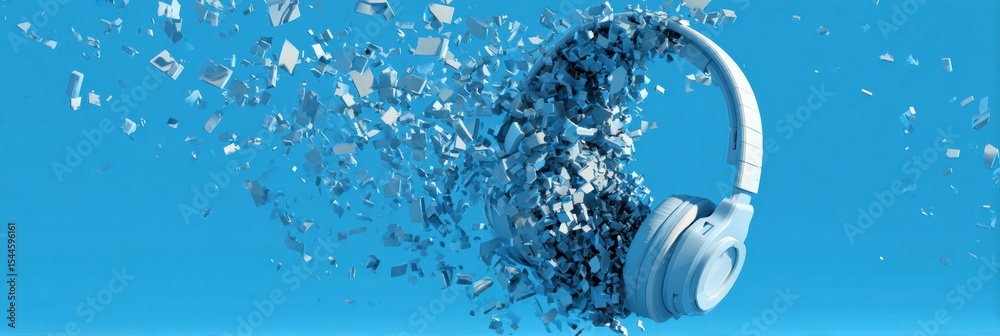 Poster broken headset illustrates the impact of information overload in a digital world