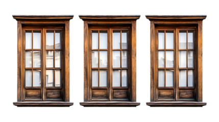 Pack Collection Rustic Wooden Windows Triptych of Vintage Architectural Details set against transparent background
