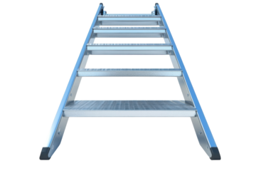 A silver metal ladder rising upwards symbolizing aspirations growth and journeys towards a on transparent background