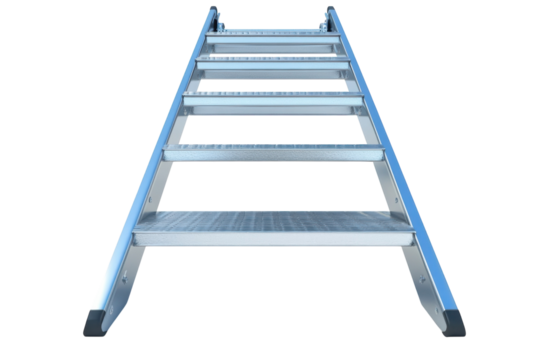 A silver metal ladder rising upwards symbolizing aspirations growth and journeys towards a on transparent background