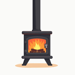 Cozy Fireplace Illustration with Burning Logs and Warm Flames for Winter Season