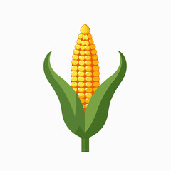 Obraz premium Cartoon Corn on the Cob Illustration with Green Leaves and Yellow Kernels, Isolated on White Background