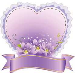 Purple Heart Frame with Ruffled Edge, Flowers, and Ribbon