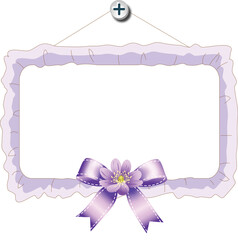 Hanging Rectangular Frame with Ruffled Edge and Purple Bow