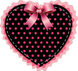 Black Heart with Pink Polka Dots and Pink Bow
