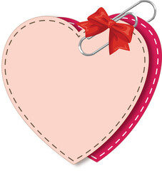 Pink Heart Tag with Red Bow and Paperclip