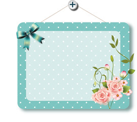Hanging Blue Dotted Frame with Roses and Bow