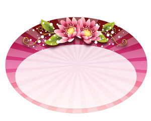 Oval Frame with Pink Striped Background and Lotus Flowers