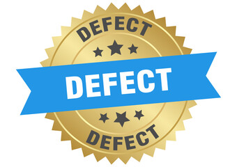 defect. defect round blue and gold label isolated on transparent background