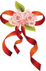 Red Ribbon with Pink Roses