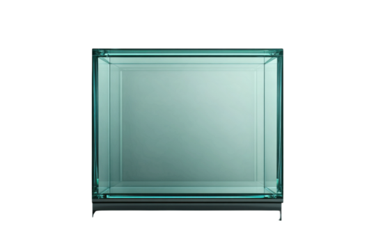 A modern architectural element a square glass display case showcasing minimalist design on transparent background - Powered by Adobe