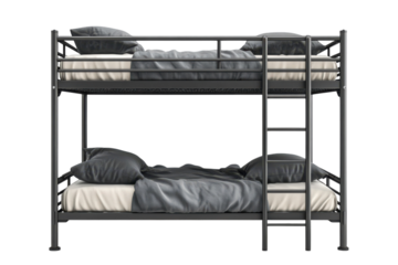 A minimalist metal bunk bed a comforting dreamland for children in small spaces offering cozy on transparent background