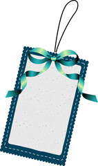 Blank Blue Tag with Teal Ribbon