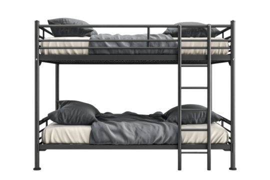 A minimalist metal bunk bed a comforting dreamland for children in small spaces offering cozy on transparent background
