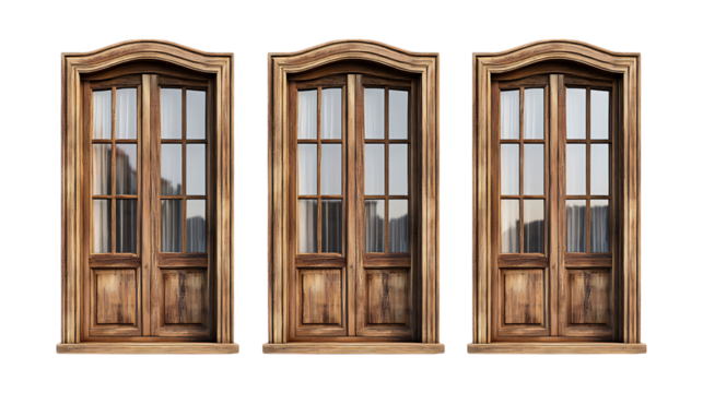 Pack Collection Triple Rustic Wooden Doors Architectural Details Design Inspiration set against transparent background