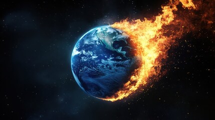 Obraz premium Earth half-covered in flames and half-frozen, symbolizing climate extremes