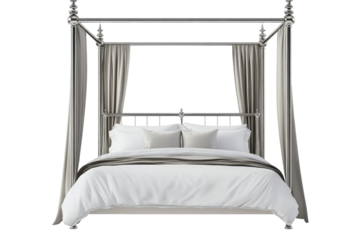 A Luxurious canopy bed promises peaceful nights draped curtains evoking dreams of serenity on transparent background