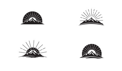 Vintage mountain sunrise logos set designs for outdoor adventure travel or company branding