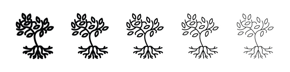 Tree with roots and leaves icon filled flat sign concept for web design.