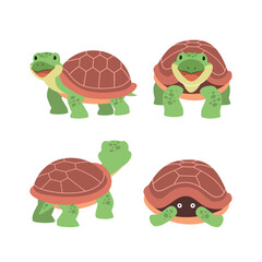 cute brown sea turtle illustration collection isolated on white background