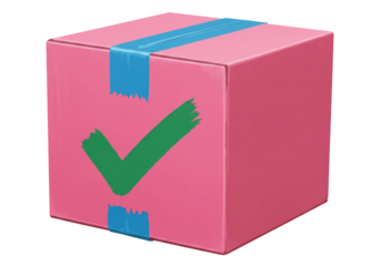 Isolated Pink Box with Green Check Mark