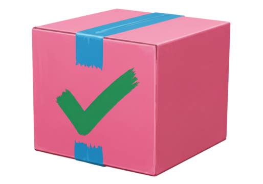 Isolated Pink Box with Green Check Mark