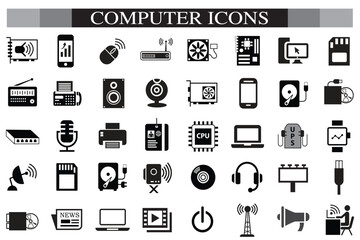 Computer icon set, computer, network, website, server, web design, monitor, tablet and laptop icons vector collection.