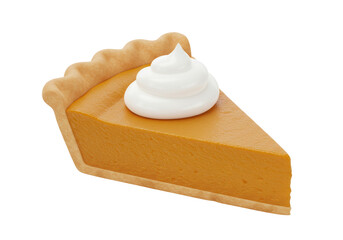 Isolated Slice of Pumpkin Pie Topped with Whipped Cream