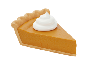 Isolated Slice of Pumpkin Pie Topped with Whipped Cream