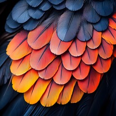 Fototapeta premium Colorful feather texture of rooster in detailed macro shot