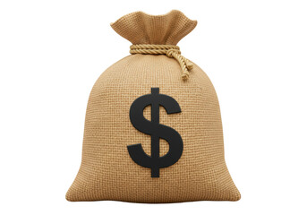 Isolated Jute Money Bag with Imprinted Dollar Symbol