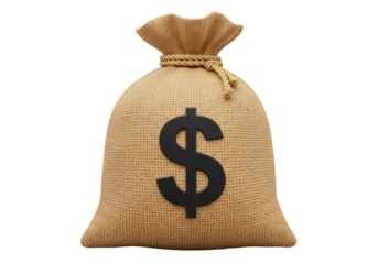 Isolated Jute Money Bag with Imprinted Dollar Symbol