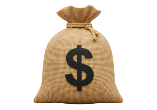 Isolated Jute Money Bag with Imprinted Dollar Symbol