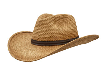 Isolated Woven Straw Cowboy Hat with Brown Band