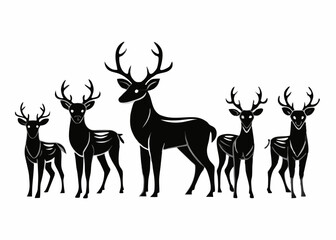 Set of wild deer and reindeer animal silhouettes, vector illustrations with antlers, perfect for nature and Christmas designs