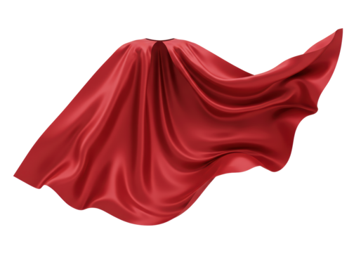 Isolated Flowing Red Silk Cape, Superhero Fashion Accessory