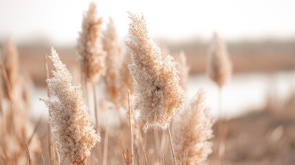 Soft pastel pampas grass swaying in boho breeze, embodying serene natural elegance
﻿