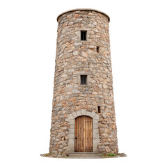 Isolated Stone Tower with a Wooden Door on a Transparent Background