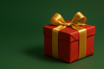 Red Gift Box with Golden Ribbon on Green Background