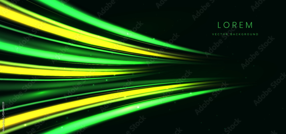 Wall mural abstract background curved green speed motion lines on dark background. speed motion moving concept.