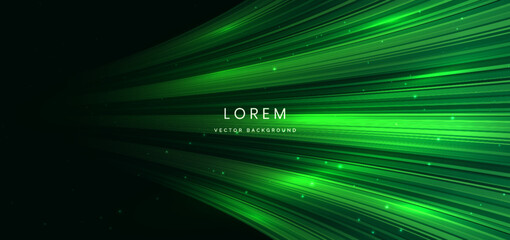 Abstract background curved green speed motion lines on dark background. Speed motion moving concept.