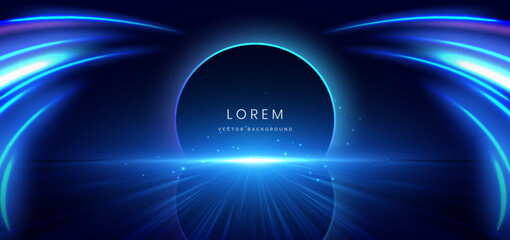Scene blue light on dark background with effect glowing. Futuristic backdrop design concept.