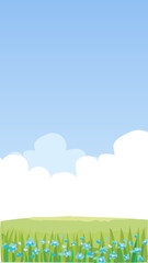 Obraz premium Green Field with Sky View – Vertical Cartoon Nature Background Vector